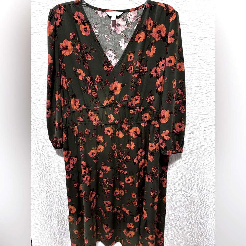 Floral V-Neck Dress  for Women - Green and Orange